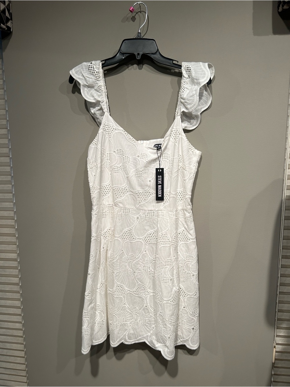 Steve Madden White Eyelet Ruffle Strap Mini Dress